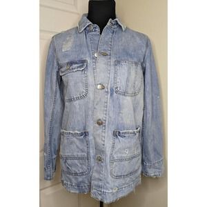 Madewell Jacket Womens XS Denim Chore Coat Distressed Light Wash Jean L4601 New